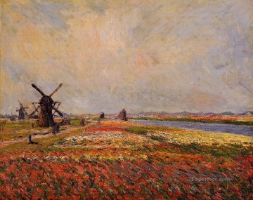 ライデン近郊の花畑と風車 クロード・モネ Oil Paintings